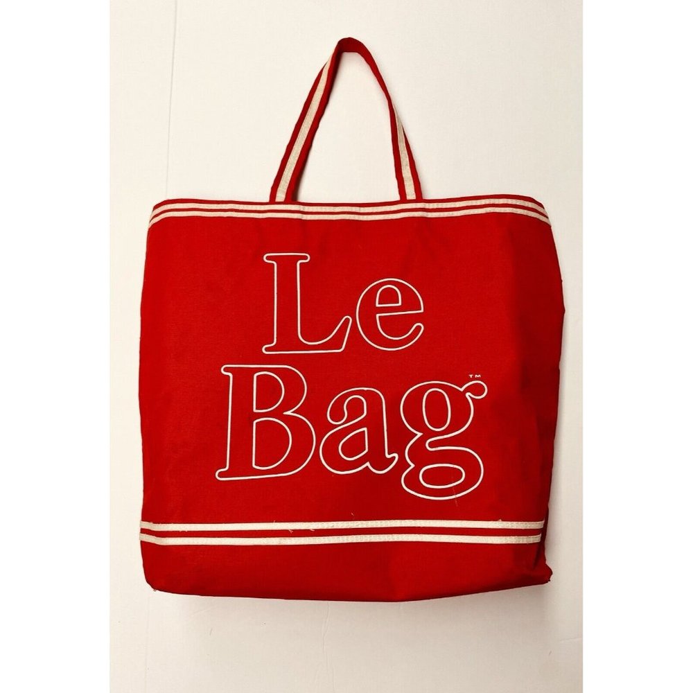 Vtg Retro 80's XL "Le Bag" Red Blue Sturdy Canvas Shopper Tote Beach Bag 16x17